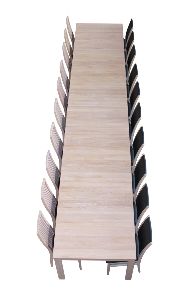 London spisebord i eg 100x220cm, kan blive op til 520cm med 6 plader Sofabord smed